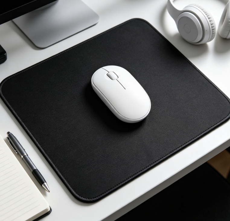 Minimalist solid black mouse pad; waterproof, non-slip, and spill-resistant fabric; stitched edges; suitable for home and office. - Image 2