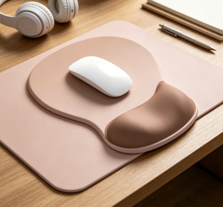 Mocha-sand ergonomic wrist-rest mouse pad; non-slip base; comfortable wrist support; stylish desk accessory for gaming. - Image 2