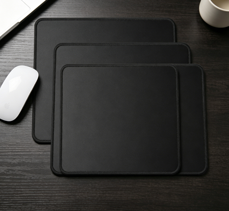 Multi-pack black universal mouse pads; washable Lycra surface; non-slip PU base; fully stitched edges. - Image 2