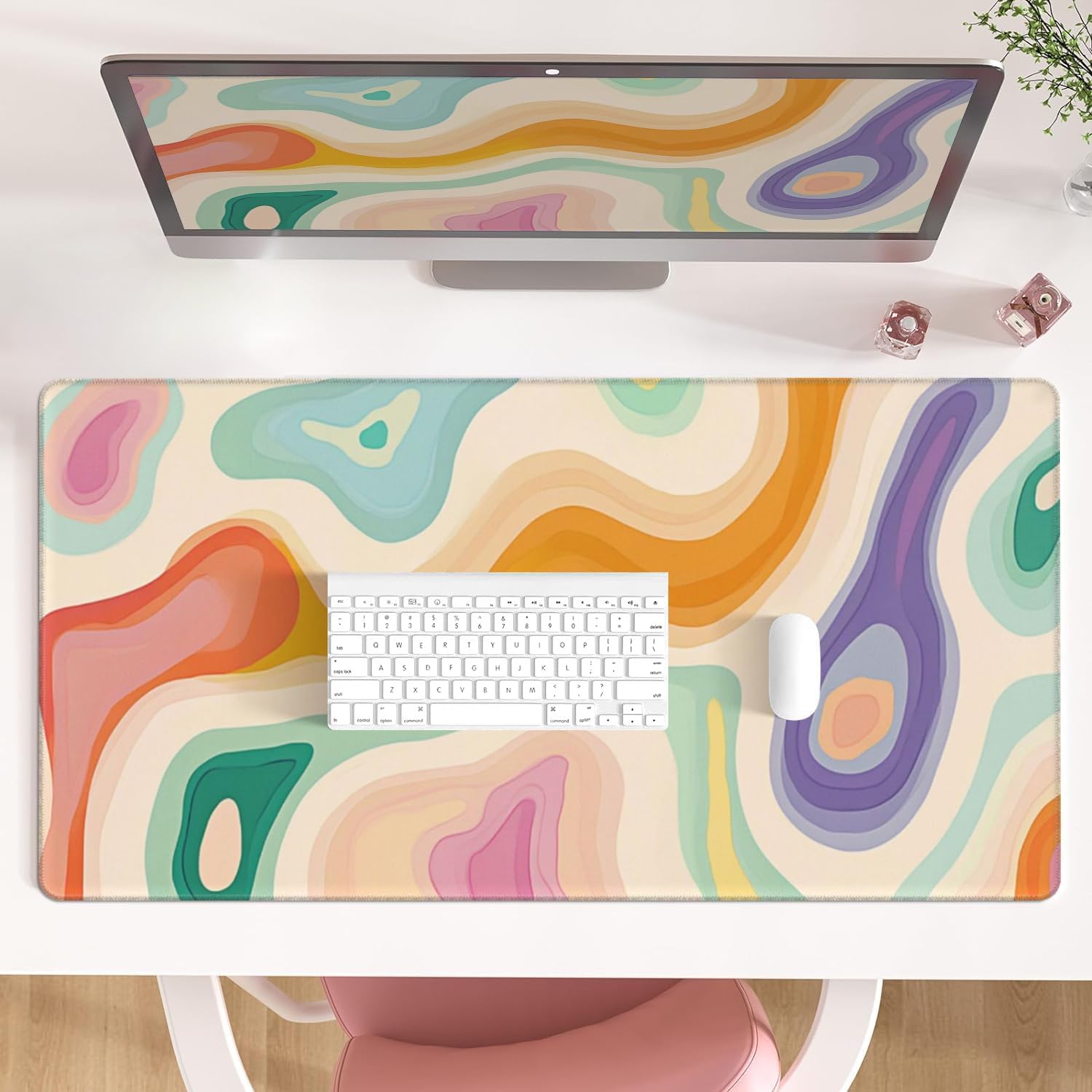 Modern Abstract Pattern Oversized Desktop Mat, Long Gaming Keyboard And Mouse Pad With Anti Slip Base And Stitched Edges, Stylish Decor Mat For Gaming Space And Office