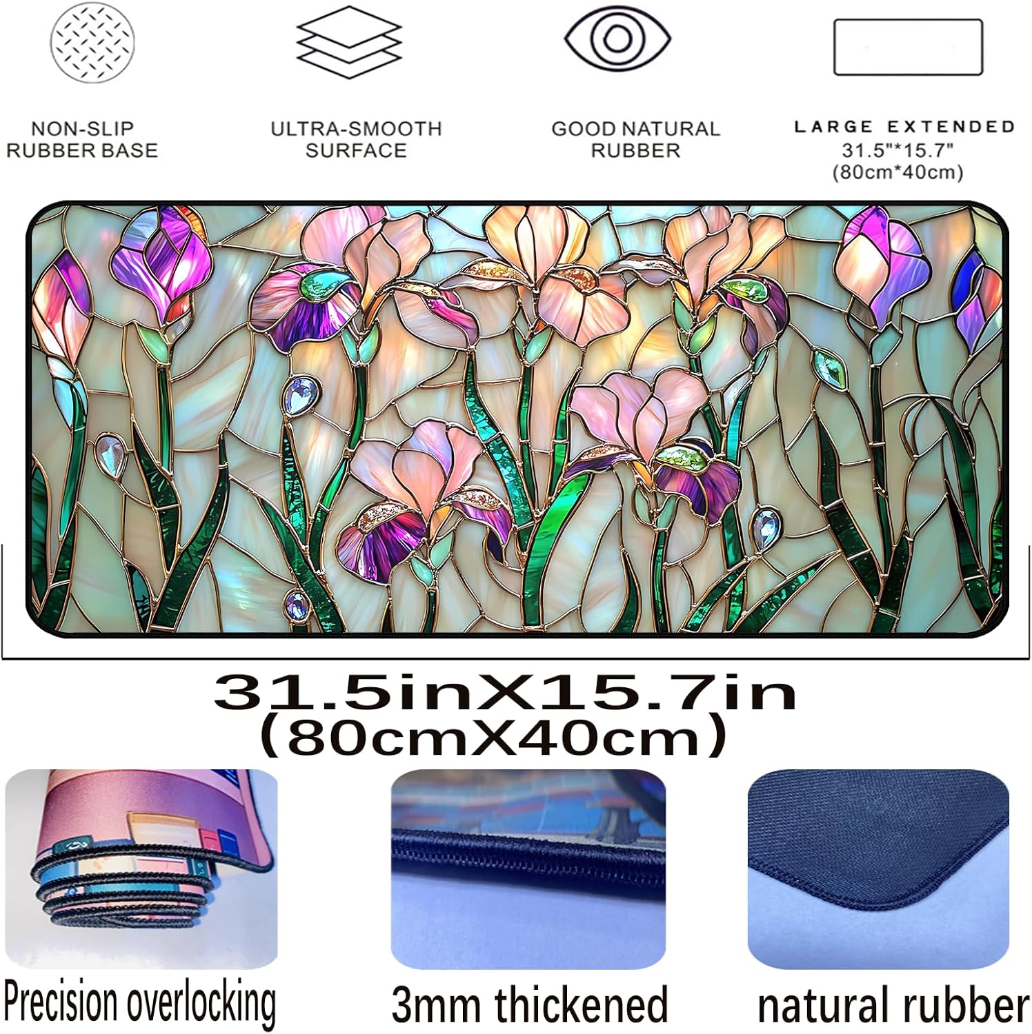 Bright Floral Pattern Extended Gaming Desktop Mat, Large Integrated Keyboard And Mouse Pad, Stylish Desk Surface Protector Designed For Female Users, Office And Home Use - Image 2