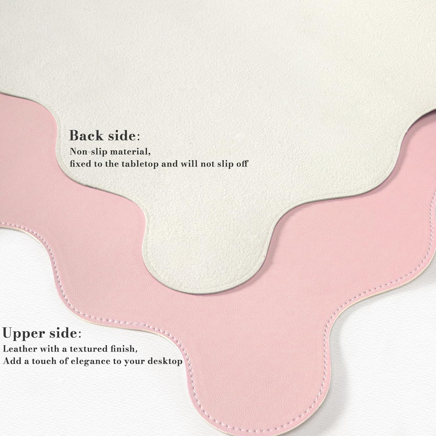 Curved Edge Pink PU Leather Desktop Mat, Oversized Anti Slip Keyboard And Mouse Pad, Multi Scene Surface Mat For Cosmetic Table, Office And Dormitory - Image 2