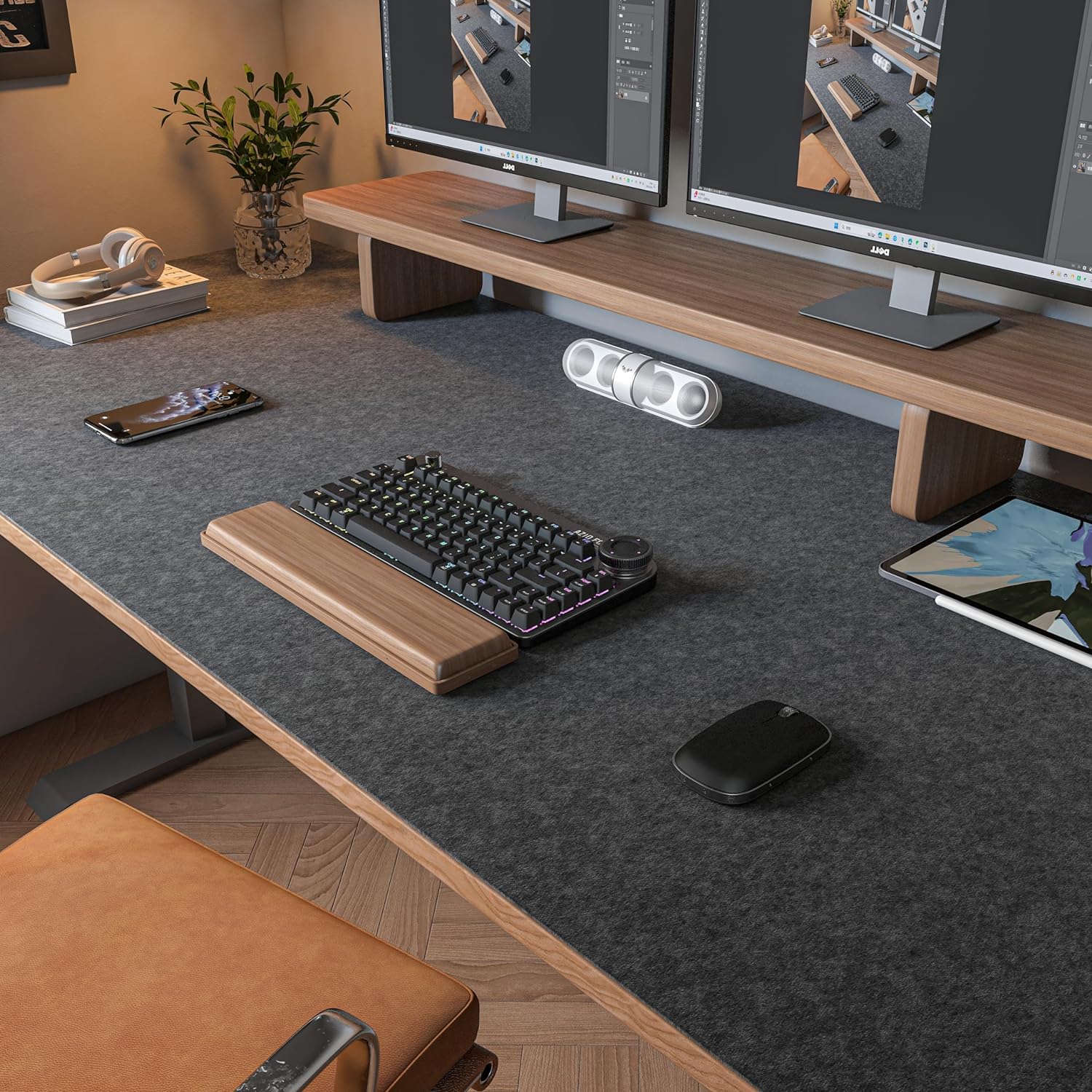 Oversized Felt Desktop Mat, Anti Slip Integrated Keyboard and Mouse Pad, Full Coverage Surface Cover Mat for Office and Household Daily Use